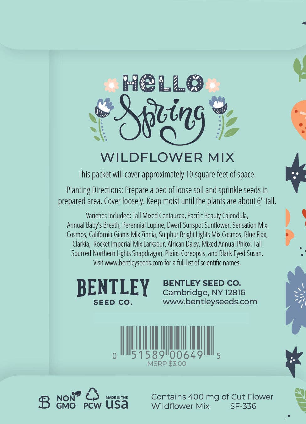 Bentley Seed Co. - Wholesale Plant Seeds - Hello Spring Blue Background - Wildflower Mix Seed Packets1