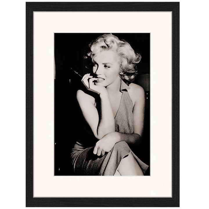 Nero Stampa artistica con immagine di Marilyn Monroe incorniciata in vendita all'ingrosso su Faire1