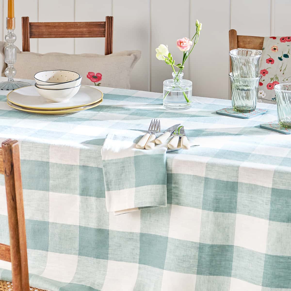 Sophie Allport - Wholesale Tablecloth - Teal Gingham Linen Tablecloth0