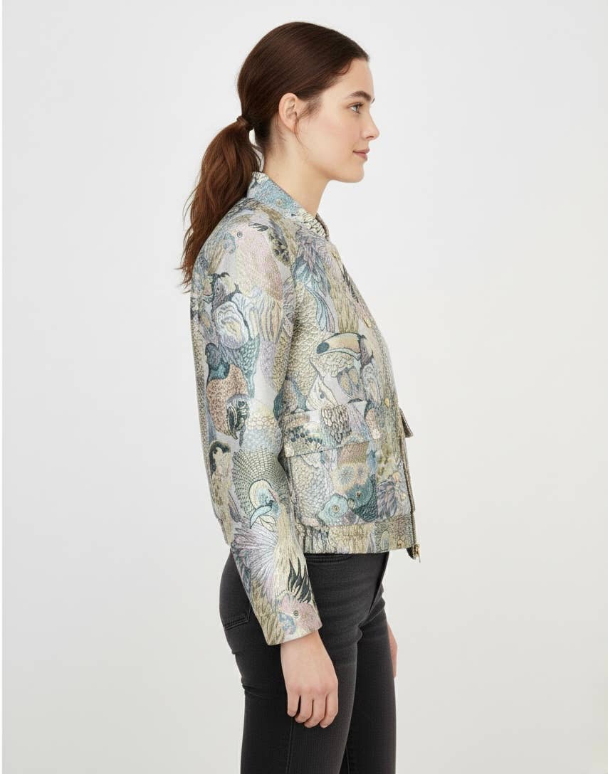 KZELL PARIS - Vendita all'ingrosso Giacca - Donna - Giacca con motivo jacquard metallico a uccelli multicolori7