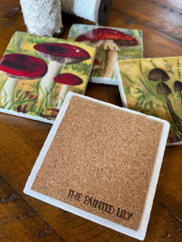 The Painted Lily - Wholesale Coasters - Mushrooms stone coasters - case of 41