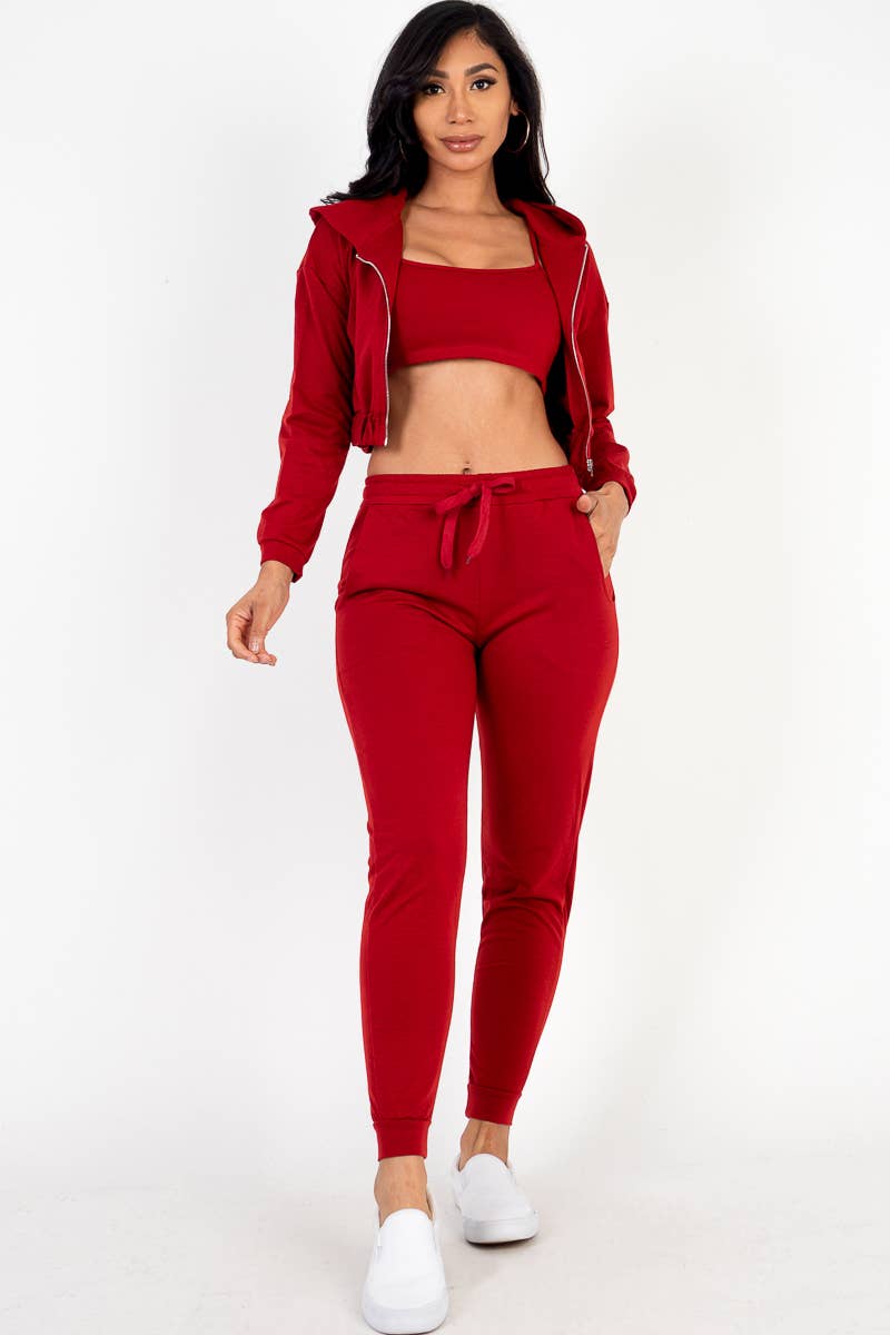 CAPELLA APPAREL - Wholesale Lounge Set - Women's - French Terry Cropped Cami with Zip-up Jacket and Joggers Set6