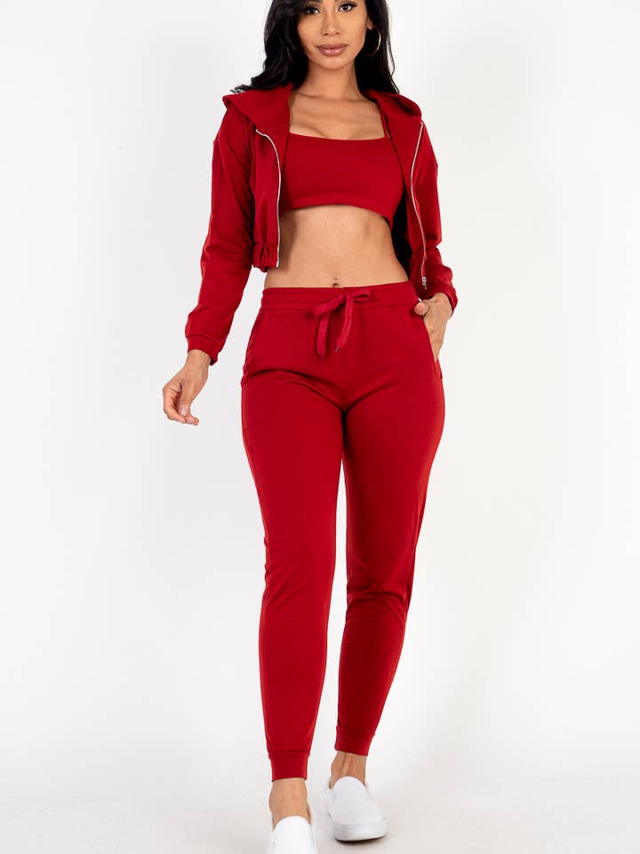 CAPELLA APPAREL - Wholesale Lounge Set - Women's - French Terry Cropped Cami with Zip-up Jacket and Joggers Set21