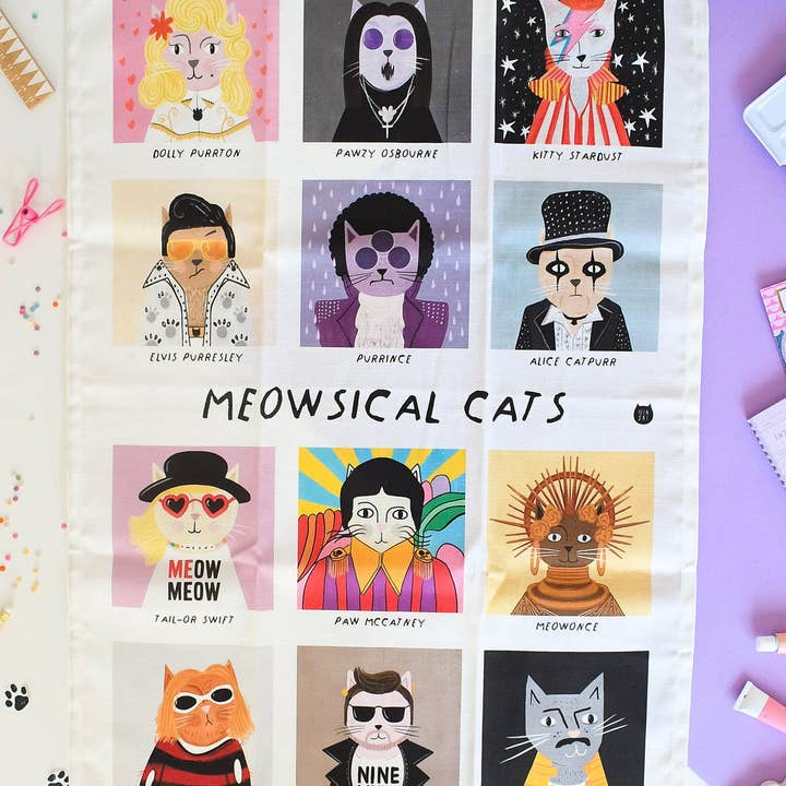 Niaski - Feline Fine Art (USA DUTIES PAID) – wholesale Tea towel – Meowsical Cats Tea Towel