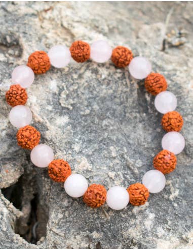 Kimago Look - Wholesale Beaded Bracelet - Rudraksha and Rose Quartz Bracelet1
