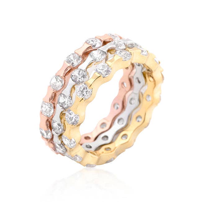 JGoodin - Wholesale Multi-Stone Ring - Tri-tone Stackable Rings