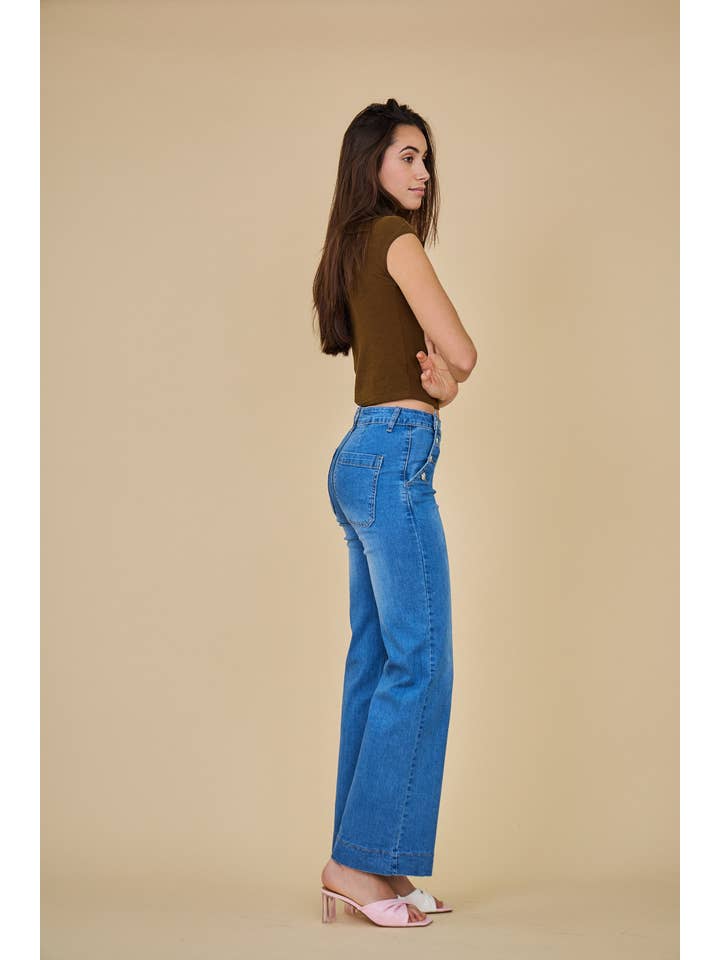 Denim Women's Wide-Leg Jeans (Button Closure) - ANA & LUCY for wholesale on Faire