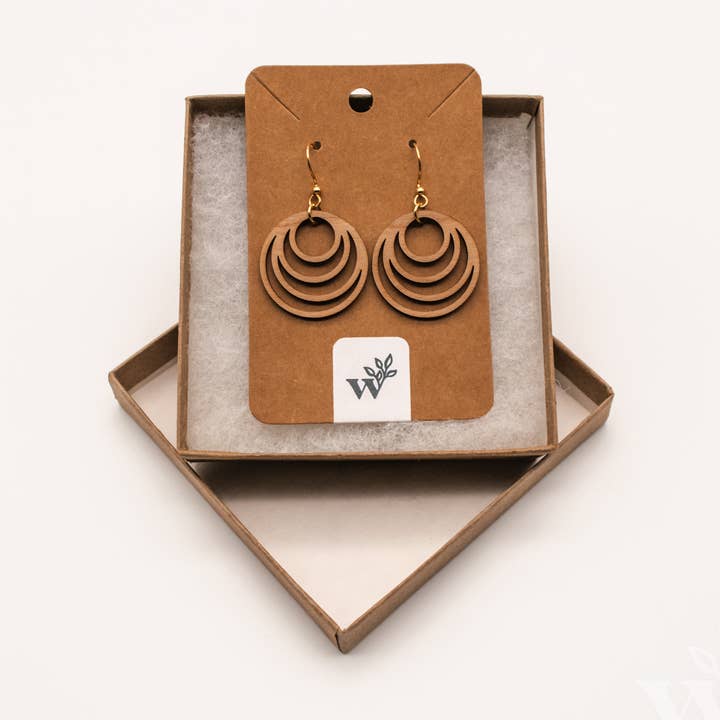Circles Laser Cut Hardwood Earrings for wholesale by Wildewood Handcrafted Goods