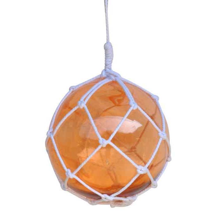 Hampton Nautical – wholesale Dekorativt bordsobjekt – Orange japanska glas boll fiske flottör med vit nät dekoration 12 ”