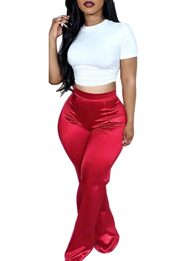 MB Fashion Wholesale - Vente Pantalon – femme - PANTALON ÉVASÉ EN SATIN TAILLE HAUTE MB FASHION 1567LY3