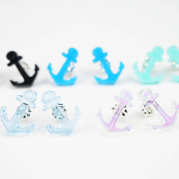 Laser Cut Acrylic Anchor Stud Earrings for wholesale by Design WhatHaveYou