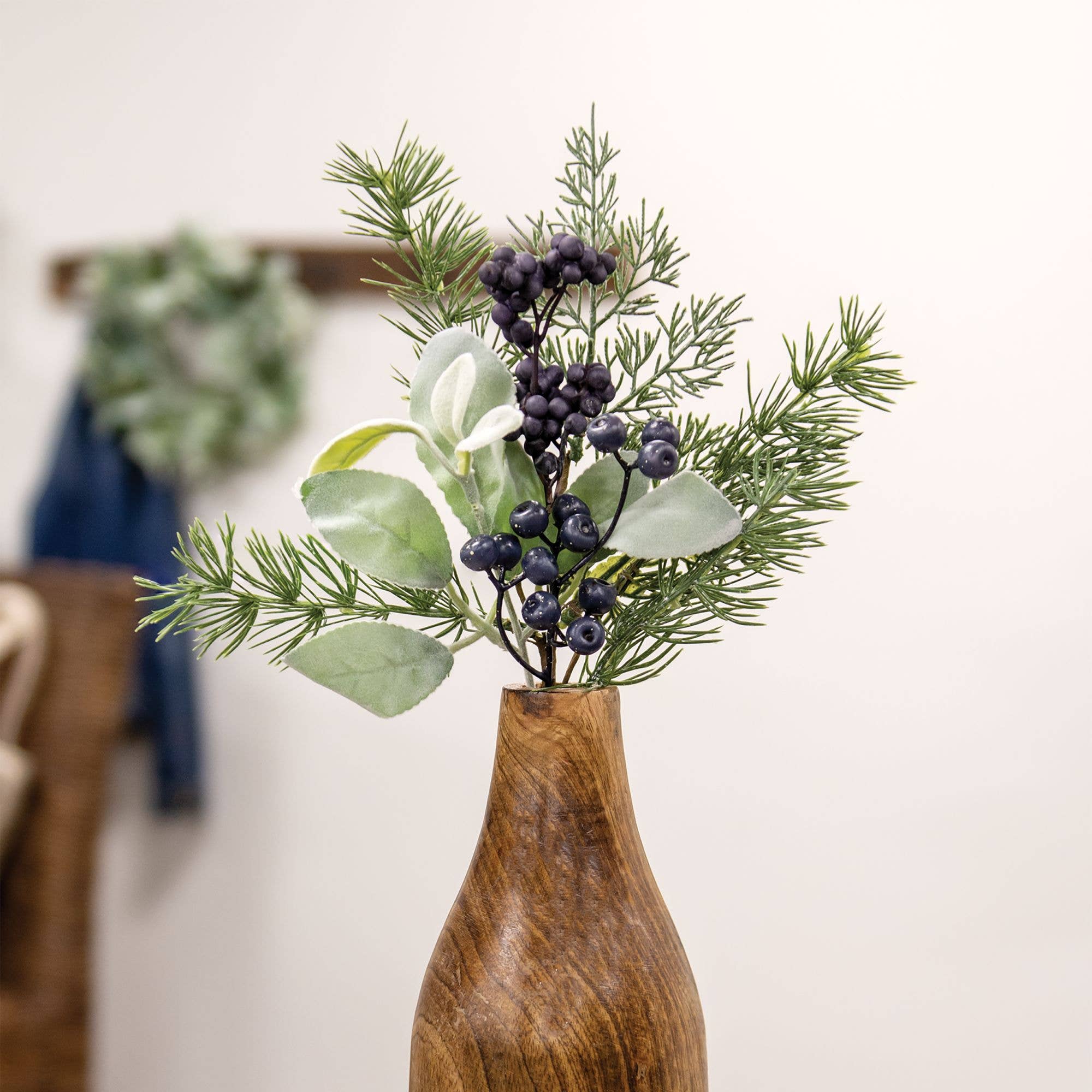 Saybrook Lane - Wholesale Artificial Flowers - Royal Blue Berries, Cedar & Lamb's Ear Pick, 15"1