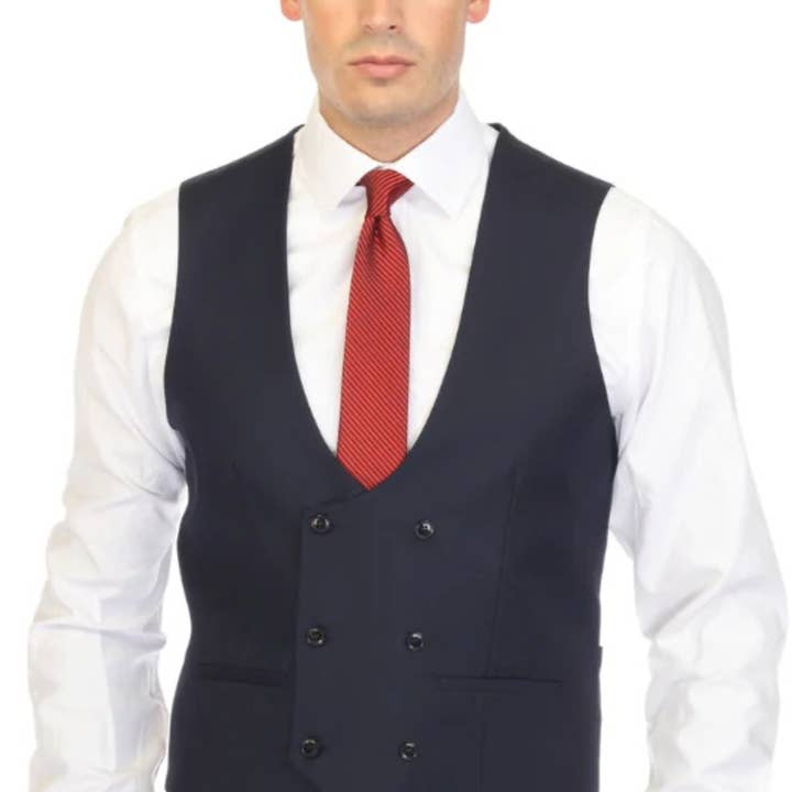 Chaleco Cruz azul marino con doble botonadura para hombre para venta al por mayor de Ferrecci