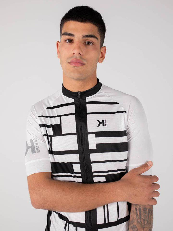 ELITE GEOMETRIC WHITE MEN'S SHORT SLEEVE JERSEY for wholesale by BRK23