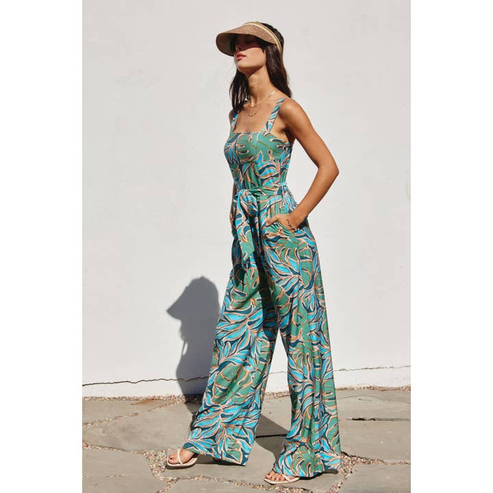 OASIS Monstera Medley Wide Strap Jumpsuit for wholesale on Faire