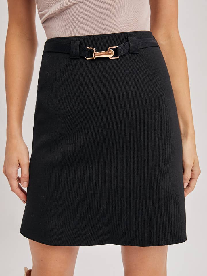 BUCKLE BELTED KNIT STRAIGHT-CUT MINI SKIRT for wholesale by Bluivy
