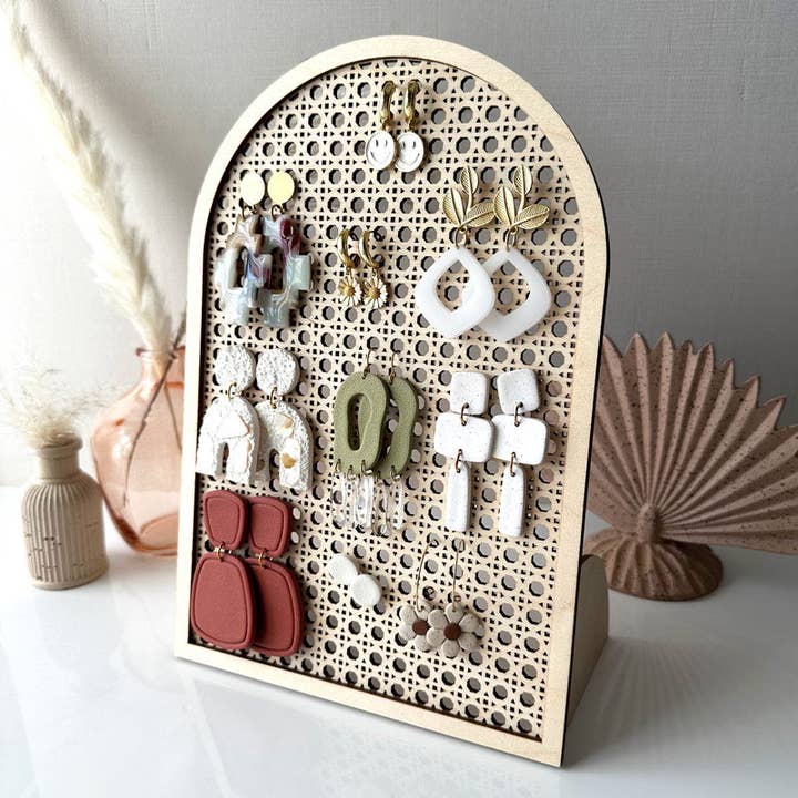 Large Rattan Earring Stand for wholesale by The Crafted Makerie