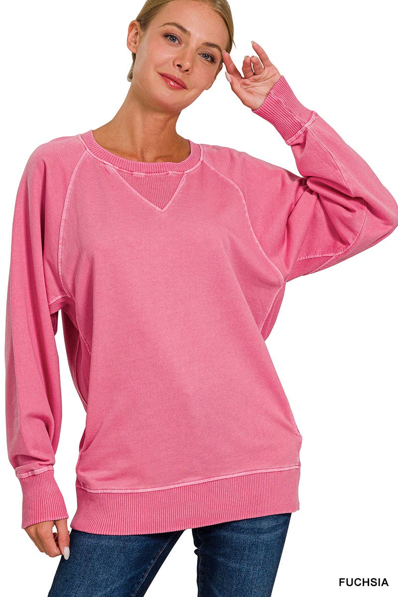 42POPS - Wholesale Sweatshirt - Women's - `.Washed French Terry Pullover With Side Pockets21