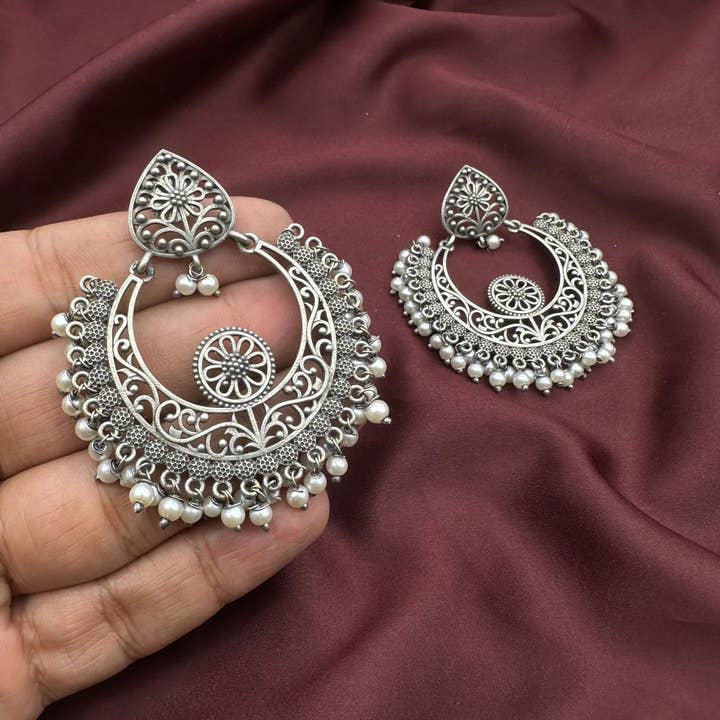Quirky Fashions - Wholesale Dangle earrings - Indian Oxidised Chandbali German Silver Stud Earrings