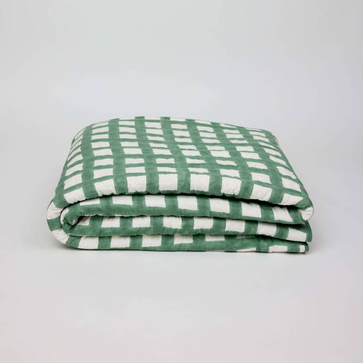 Craft Boat – Großhandel Bettdecke – QUILT MIT BLOCKDRUCK - SCHACHBRETT ROSA-GRÜN3