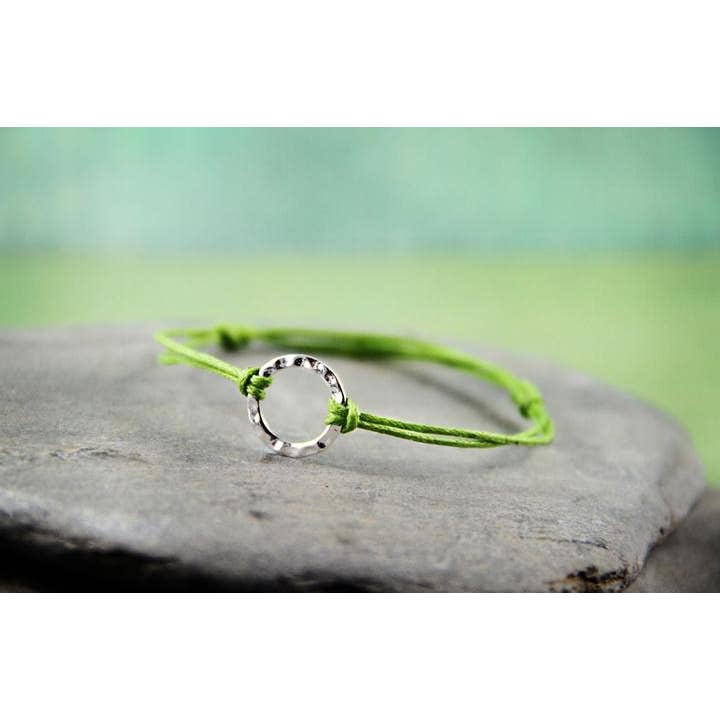Peacock & Lime - Venta al por mayor Pulseras tejidas/trenzadas - pulsera de deseos karma/plata esterlina círculo y cordón de algodón