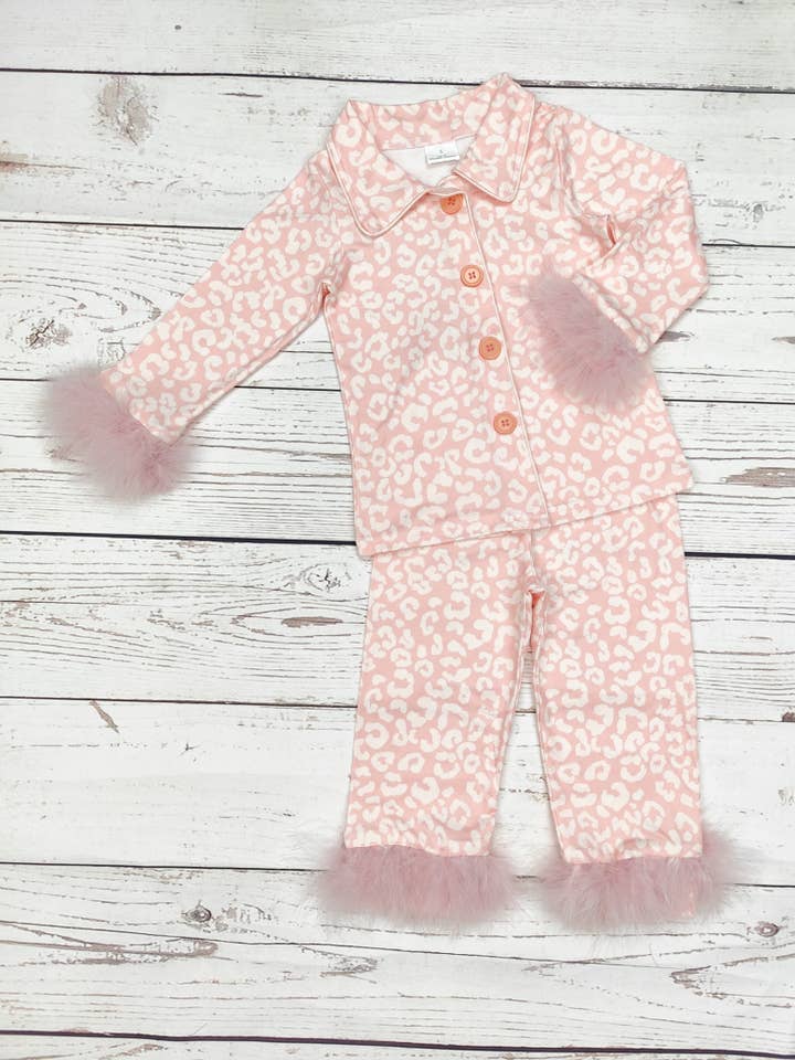 sassy kids palace - Wholesale Sleepwear Set - Kids - Baby Girls Cheetah Printed Pajamas