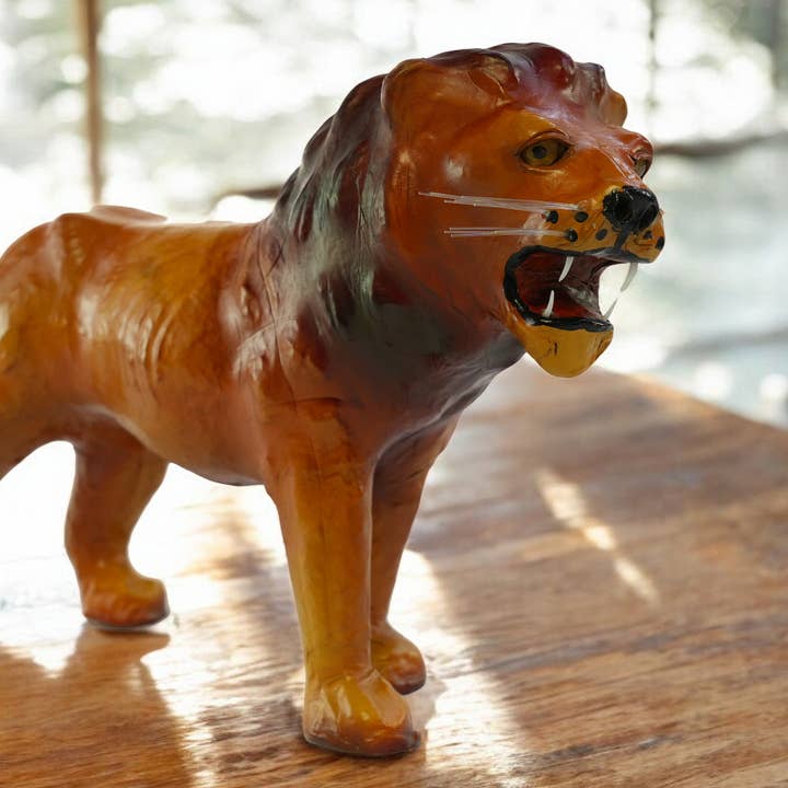 Handmade Leather Lion Statue Lifelike Lion Figurine for wholesale by Something wild