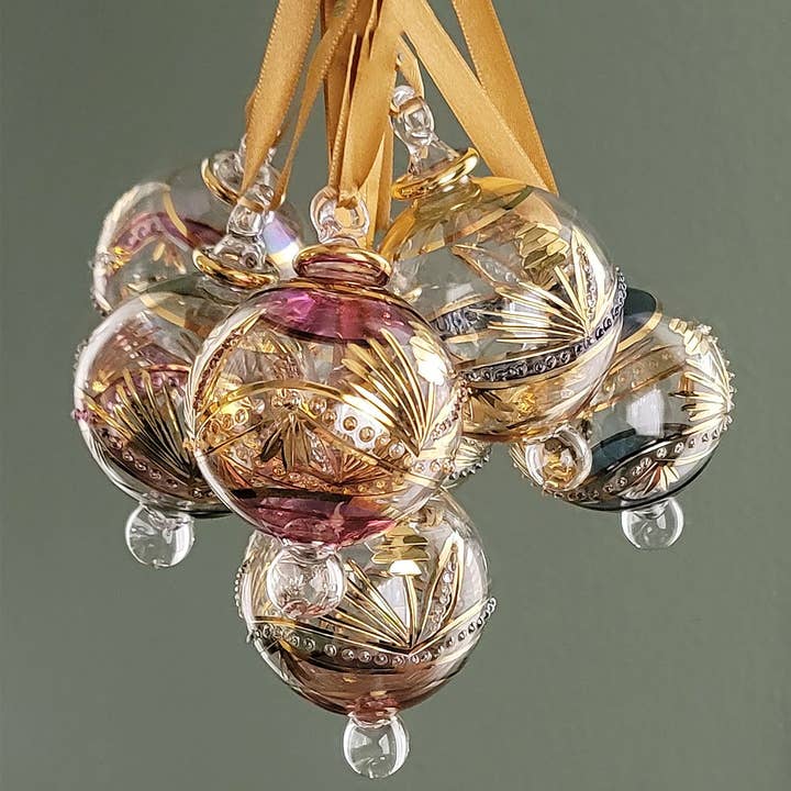 Arabazaar Gallery LLC - Wholesale Ornament - Small Globe w/ Flower Design & Raised Glass Beads- Egyptian Hand Blown Glass Ornament8