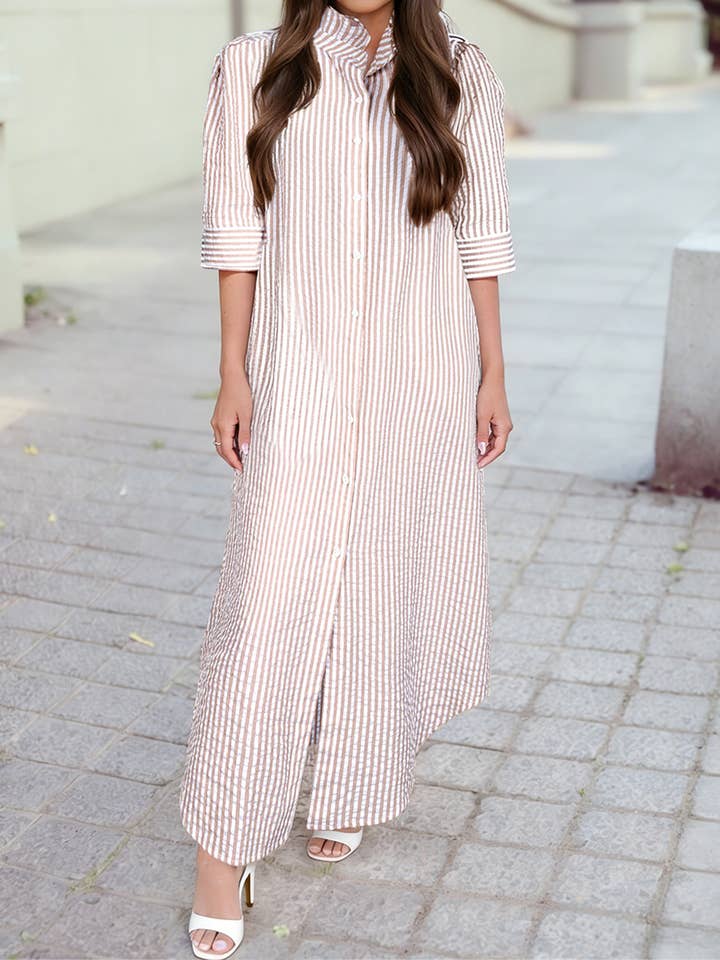 Frilled Collar Half Sleeve Shirt Maxi Dress for wholesale by 1 the Woman