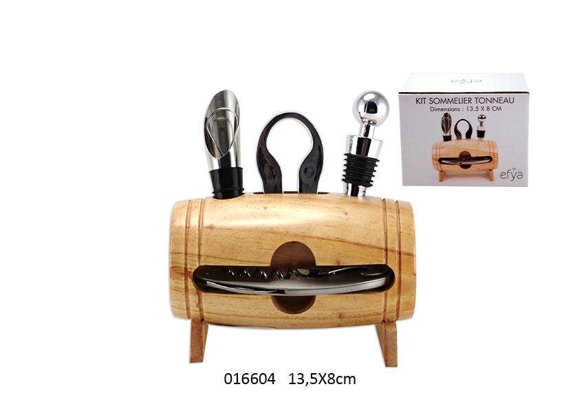 Faye - Wholesale Wijnbenodigdhedenset - Faye tonvormige sommelier set - 4-delig, 13,5 x 8 cm0