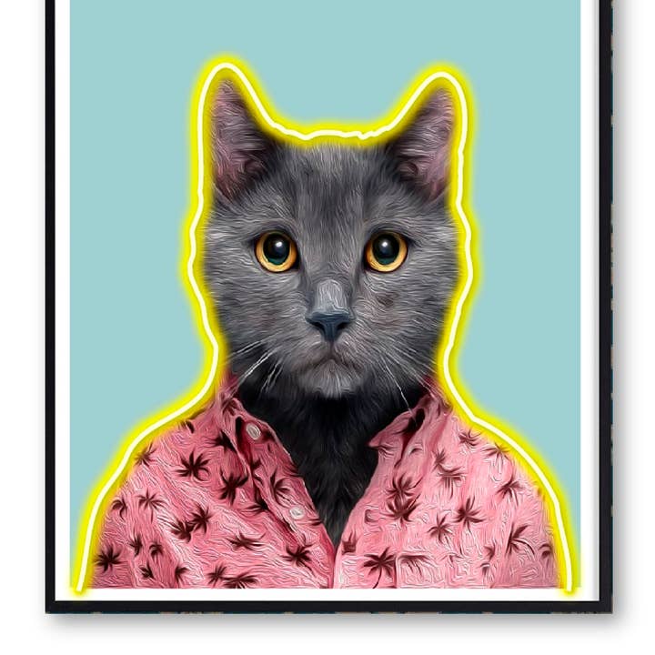 Tierkleid, neonbatteriefarbenes Katzenbild für den Großhandel von Woooow Arte
