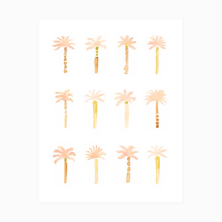 Maren Watercolor Pink Palm Trees Beach Art Print for wholesale by Evergreen Summer
