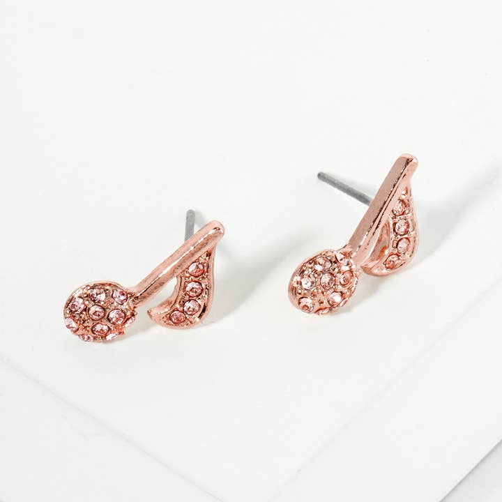 Sensibling Corp. - Wholesale Stud/Post Earrings - Crystal Stone Paved Music Note Stud Earrings
2