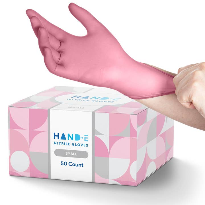 ShopHomeMed - Wholesale Cleaning Gloves - Hand-E Nitrile Gloves, 50 Count, Pink