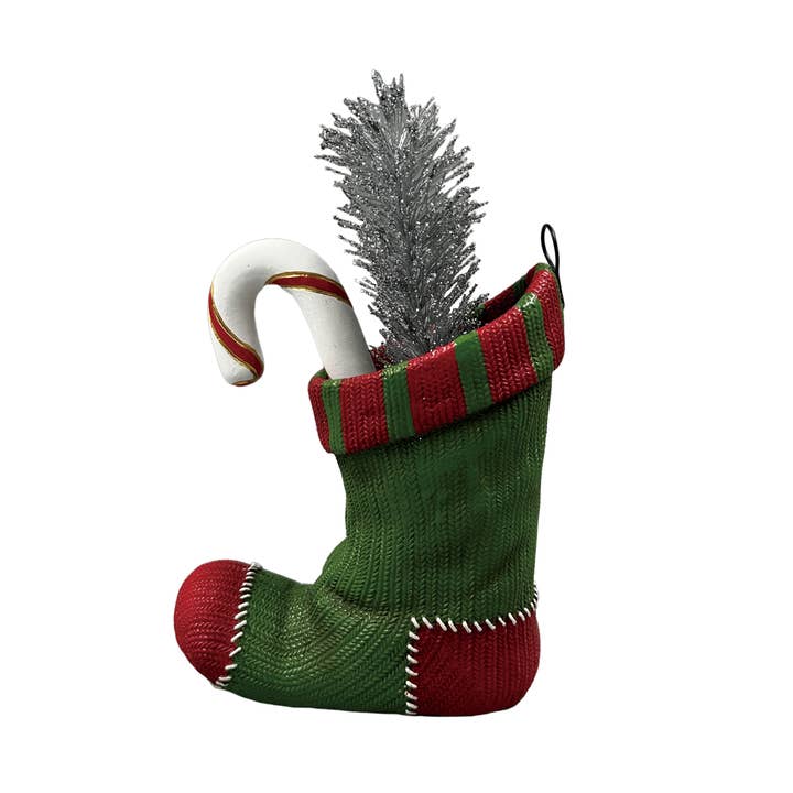 Silver Twig Decor Resin Christmas Stocking Green Holiday for wholesale by Transpac