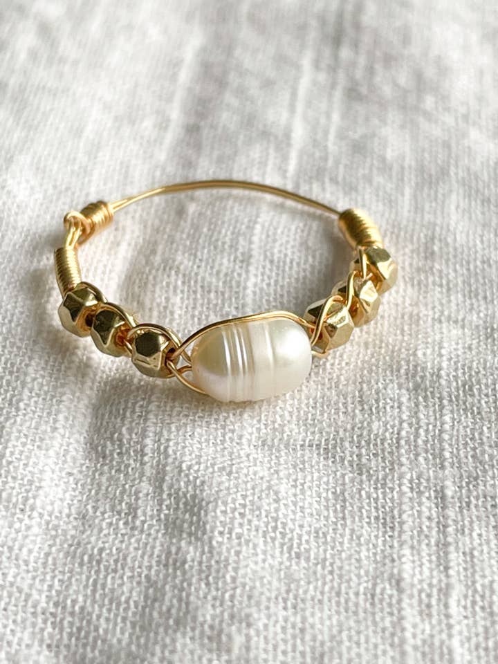 Pearl & Gold Braided Wire Ring for wholesale by WellthyMama.Co