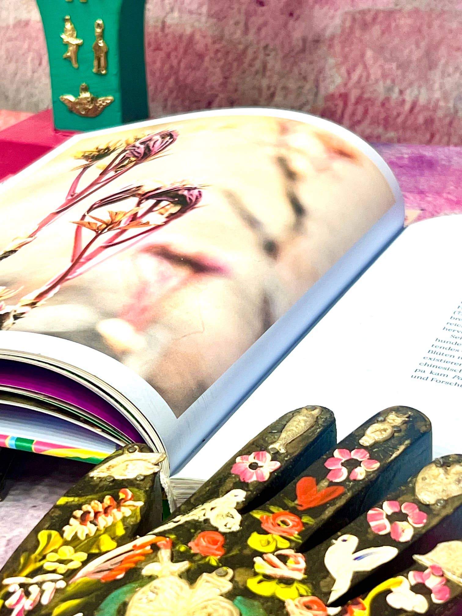 PINK PAMPAS - Wholesale Decorative Tabletop Object - Mexican handmade wooden hand painted with ex vota2