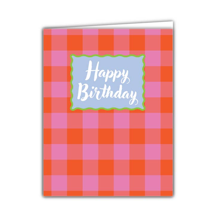 Birthday Gingham Card Pink/Red - C0002 for wholesale by Webster Road Paper Co