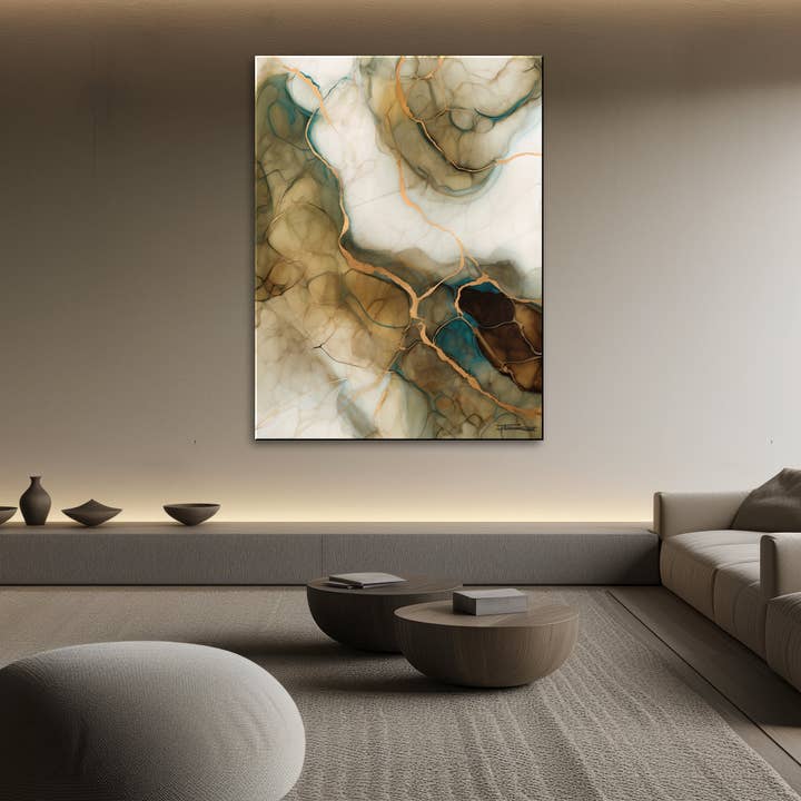 Edición Limitada de Pintura Abstracta Golden Strata 2 para venta al por mayor de ELOISE WORLD STUDIO