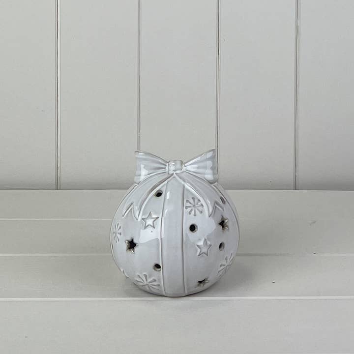 Satchville - Wholesale Ornament - Glazed Ceramic Bauble With Bow Ornament