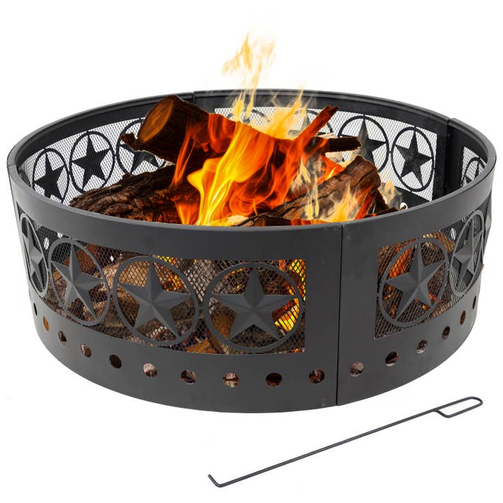 Sunnydaze Decor - Wholesale Fire Pit - 36 in Four-Star Cut-Out Fire Pit Ring with Poker1