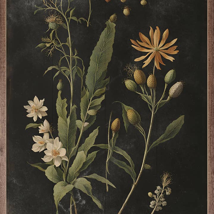 Kendrick Home - Wholesale Art Print - Vintage Cream Floral Print Black0