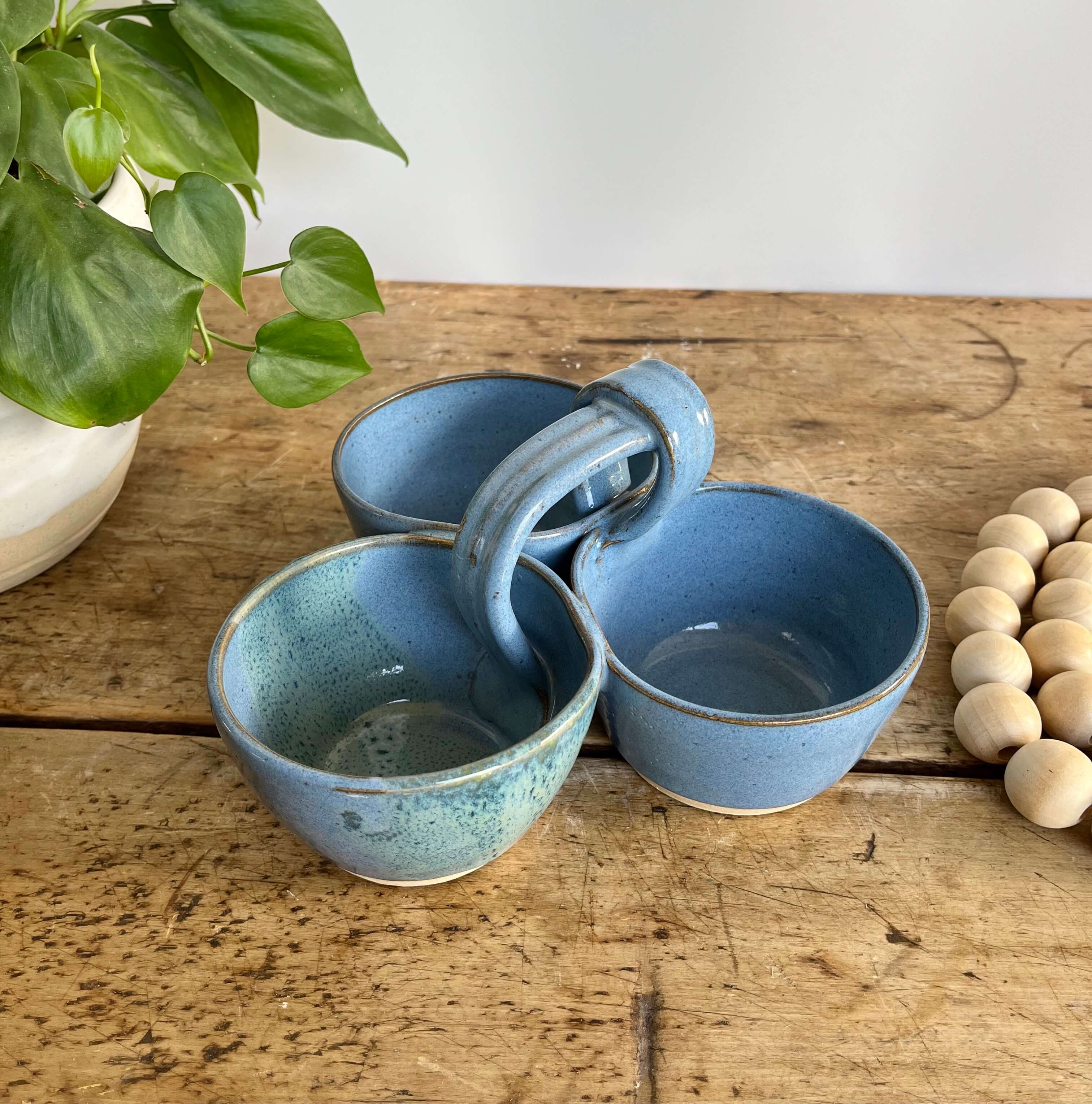 Coastal Clay Co. - Wholesale Platter - Triple Dip Platter Summer Party Platter Ceramic Dip Tray2