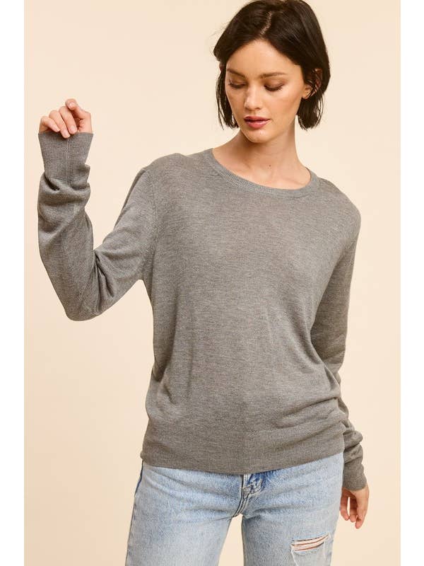 Cinza Heather Camisola de Gola Redonda para o Dia a Dia para venda a revendedores na Faire4