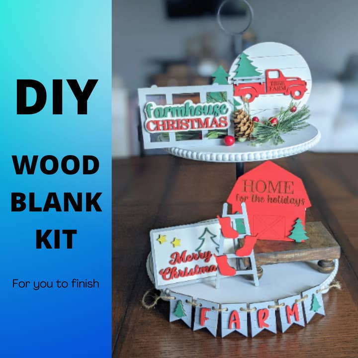 DIY Farmhouse Christmas Tiered Tray Wood Blank Kit for wholesale by Sunshine Creations FLA