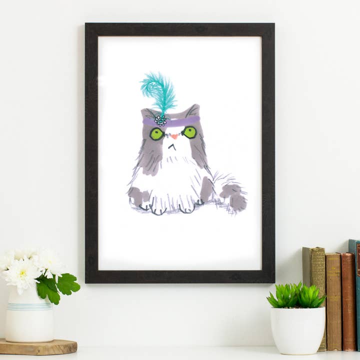 Cappello con stampa gatto in piuma per la vendita all'ingrosso da parte di Jo Clark Design