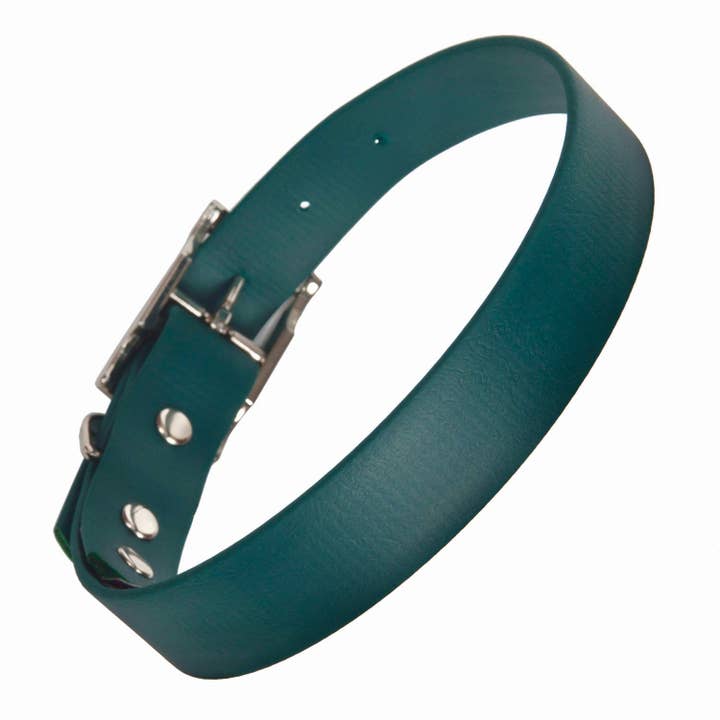 All weather biothane vegan dog collar in Dark Green. Waterproof & wipe clean. for wholesale by Creature Clothes