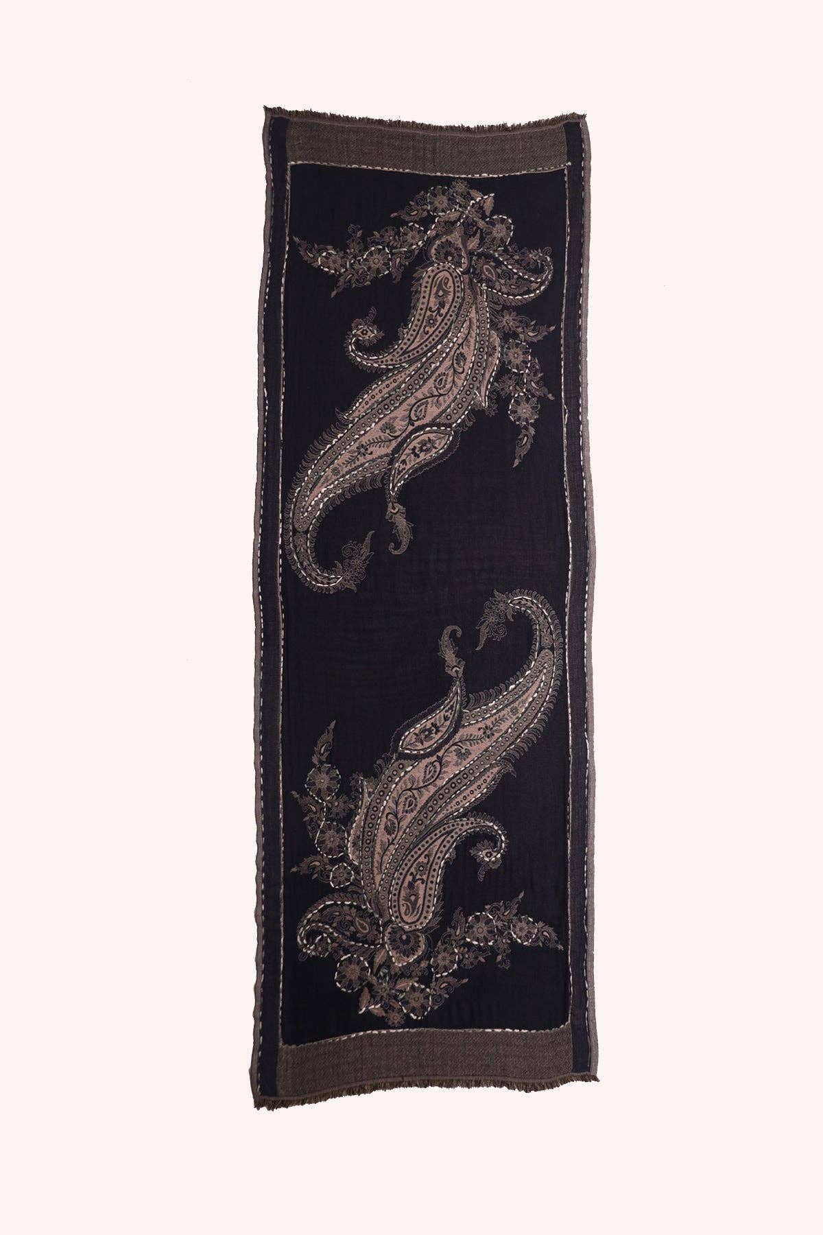 SVEZElife - Wholesale Scarf - Women's - Reversible Paisley Jacquard Cotton Viscose Scarf – Navy Ivory | SVEŽElife6