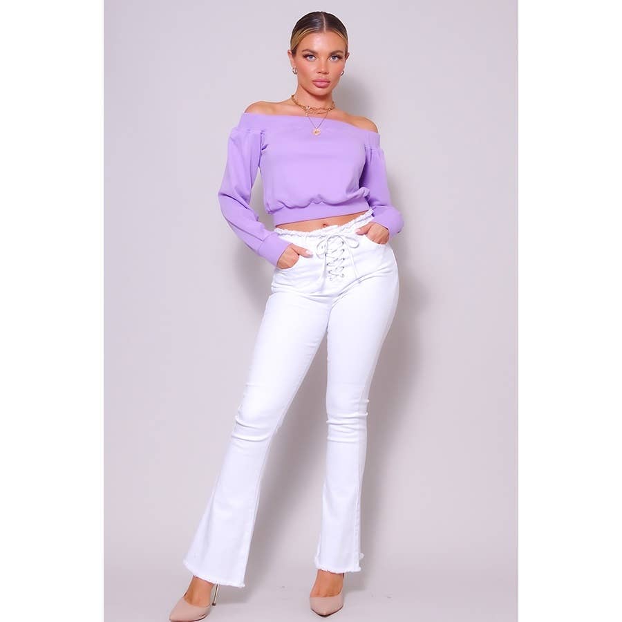 CEFIAN FASHION - Wholesale Sweatshirt - Women's - WANDERLUST VIBES OFF SHOULDER SWEATSHIRT TOP4