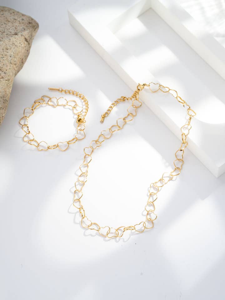 Set ketting armband schakel hartvorm roestvrij staal voor wholesale door COSMOS